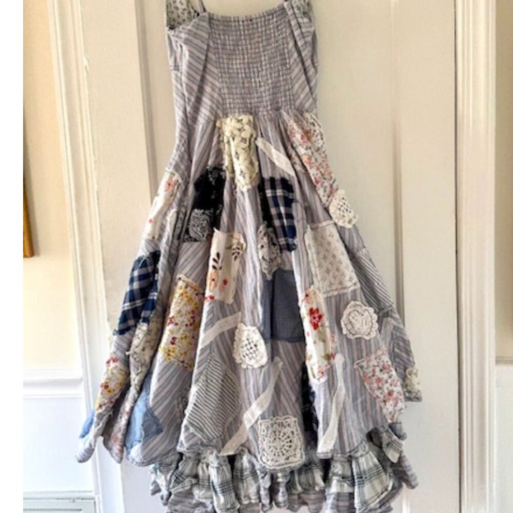 Anthropologie Pilcro Jenna Scoop Neck Drop-Waist Patchwork Dress Boho Cinderella - Picture 5 of 16